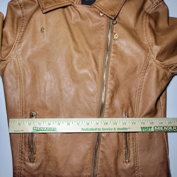 Blu Pepper Womens Brown Faux Leather Biker Jacket with Removable Hood Size Large - Picture 12 of 16